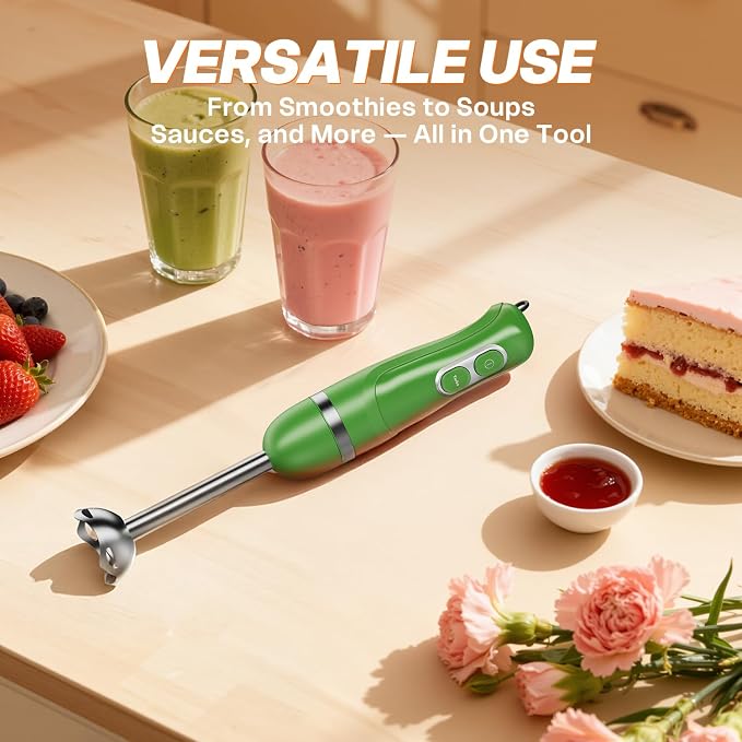 Turelar Immersion Blender Handheld, Corded Electric Blenders Portable Stick Mixer with 2 Mixing Speed and Stainless Steel Blades Emulsifier for Effortless Blending Soup, Smoothies, Puree or Baby Food