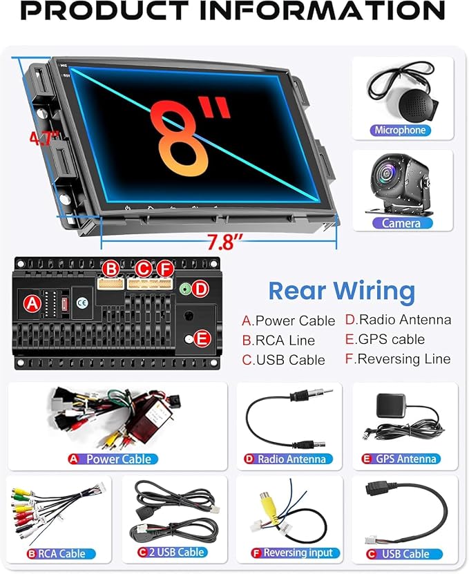 6G+128G 8-core Car Radio for 2007-2012 Chevrolet Chevy Silverado Impala, GMC Sierra Acadia Enclave Yukon, Buick 8" IPS Touch Screen Car Stereo with GPS, CarPlay/Android Auto, Backup Camera/DSP/SWC