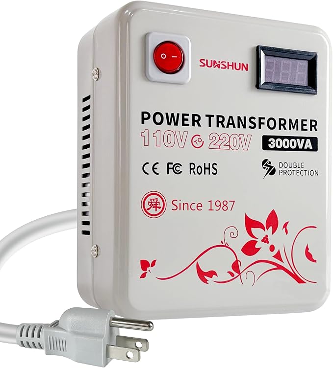 SUNSHUN Step Up Transformer 110v to 220v, 3000W Step Up Voltage Converter 110 to 220 Volt for 220v-240v Europe Asia Appliance Used in US with Voltage Display