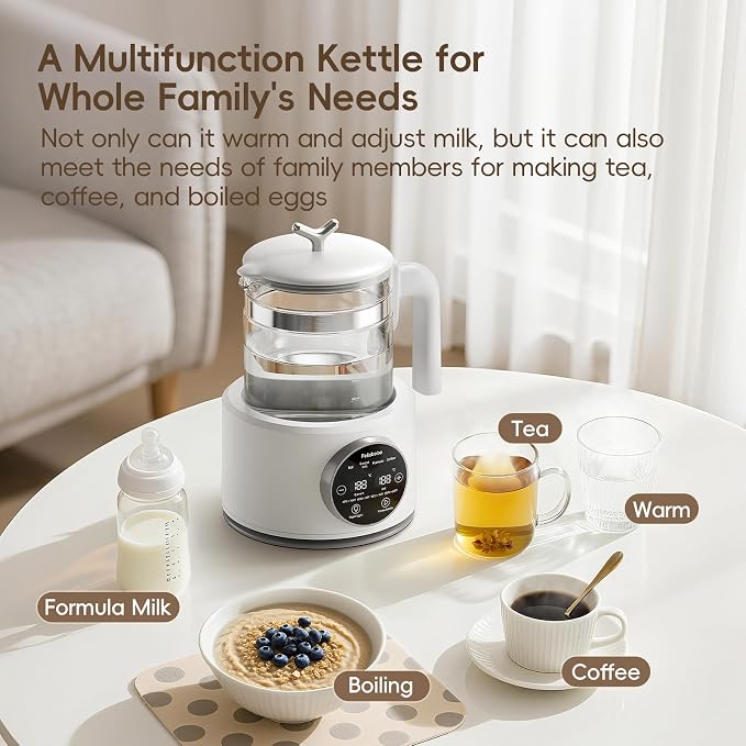 Baby Instant Warmer, Baby Milk Warmer Glass Electric Kettle Boiler with Night Light, Accurate Temperature Control for Formula, 1.2L Glass Water Warmer Breastmilk,Boil Coffee,Tea, 24H Insulation