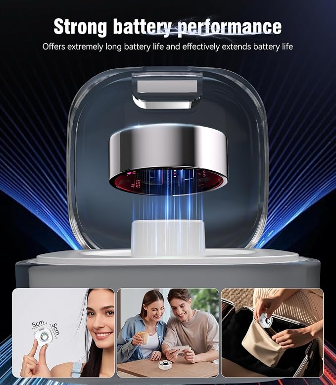 8.0 Smart Ring and Charging Case【Industry First – 0 Measurement Error】【IP68 Waterproof】 2025 Smart Ring for Women & Men for Sleep Tracking Wearable Device,Fitness Ring Silver 12#