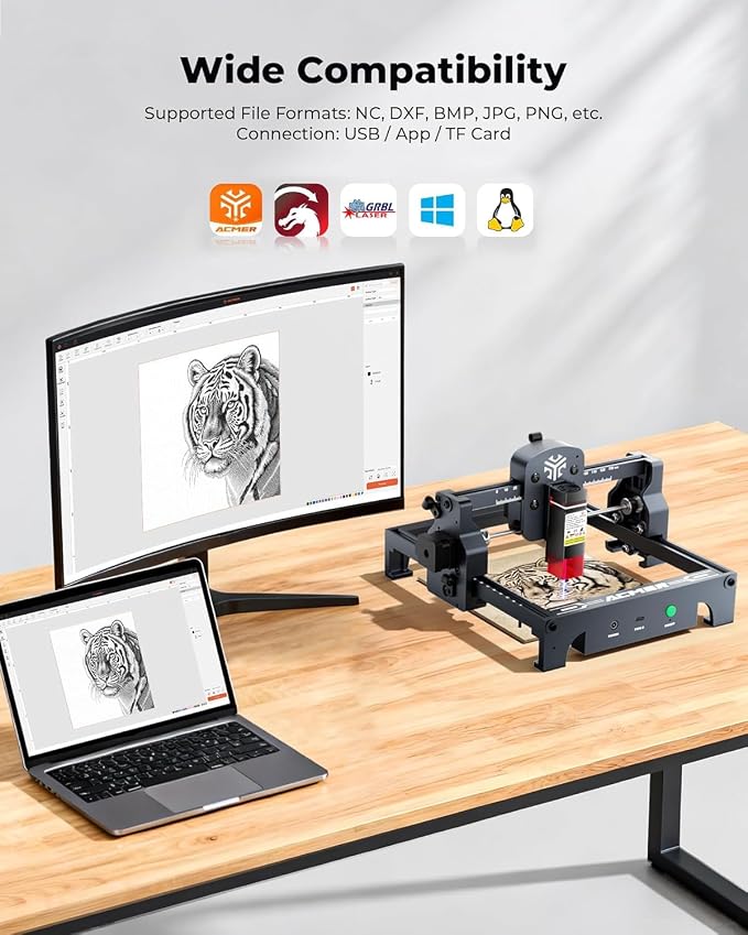 ACMER S1 Laser Engraver 2500mW, Compact Desktop Engraving & Cutting Machine for DIY Crafts, Small Business & Makers, 130×130mm Work Area, 0.04mm Laser Spot Engraving Machines & Tools