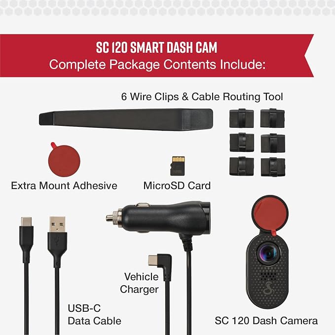 Cobra Discreet Dash Cam (SC120) - QHD 1440P Video Resolution, Built-in WiFi, Night Vision, Continuous Recording, Compact Design, 16 GB SD Card Included