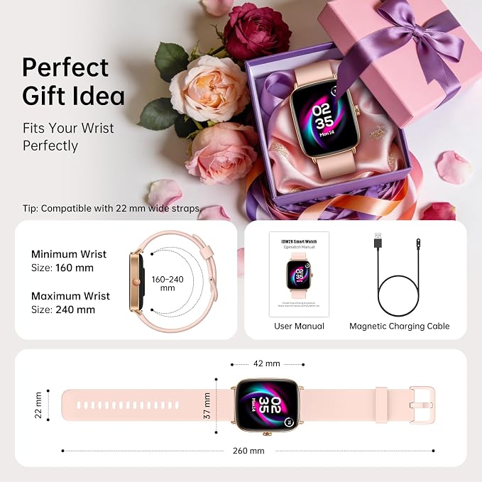 Gydom Smart Watch for Women and Men, 1.85" HD Fitness Trackers for iPhone/Android/Samsung (Answer/Make Calls), Heart Rate/Sleep/SpO2 Monitor, 101+ Sports Modes, IP68 Waterproof, 2 Bands, Pink