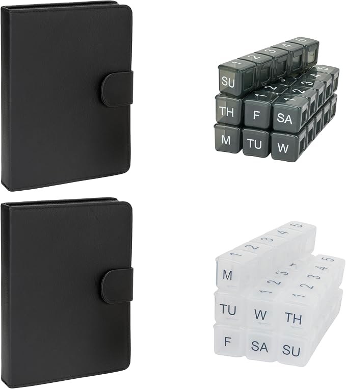 e-Pill 5 Times a Day x 7 Day Large Weekly Pill Organizer, Vitamin and Medicine Pill Box - with Discreet Case (2-Pack (Clear & Black))
