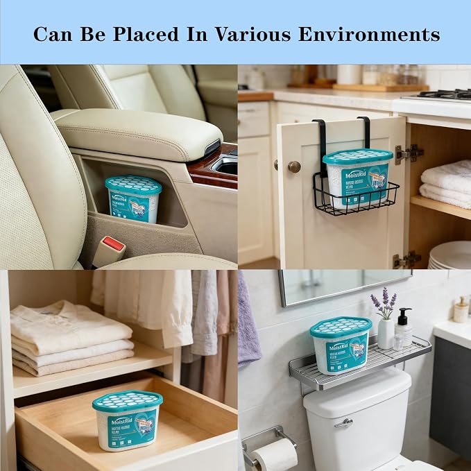 Moisture Absorbers Buckets,Portable Humidity Absorber Boxes for Your Bathroom,Basement, Closet & Car,Dehumidifier with Lavender Fragrance (Capacity 500 Milliliters/Box ;6 Boxed Items)