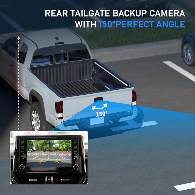 EWAY Tailgate Handle Backup Camera for 2009-2017 Dodge Ram 1500 2500 3500, Replacement Locking Tailgate Liftgate Latch Door Handle Rear View Reverse Back Up Camera RCA Connector with Key Hole