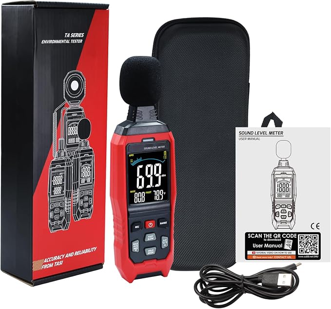 Sound Level Meter Data Logger Decibel Meter with Record Function, Portable Noise Meter 30~130dB Sound Meter A/C/Z Weighting Noise Testing with Audible Visual&Alarm, Temperatue, Analog Bar Indicator