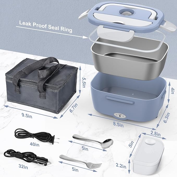 WisaKey Cordless Electric Lunch Box for Adults,APP Control Heated Lunch Box for Men Food Warmer Rechargeable Lunch Box 248℉ Timer Self Heating Lunch Box,5-sided Heated Lunchbox for Work