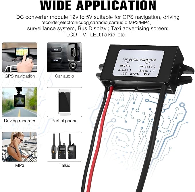 Weewooday 1 Piece 12v to 5v Dc Converter Buck Module USB Output Power Adapter Dc Car Power Converter Regulator