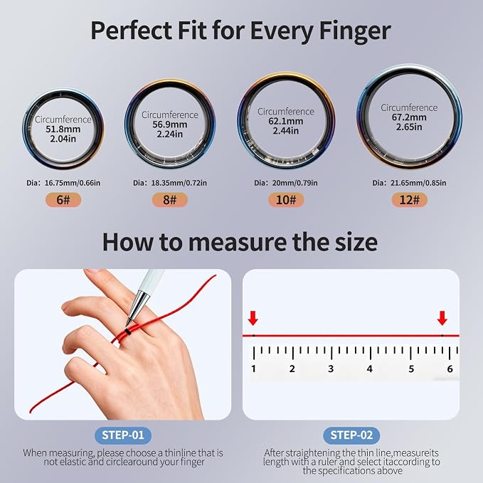 Mirlray Smart Ring for Women & Men, Smart Ring Health Tracker, Blood Oxygen & Heart Rate Monitor, Long Lasting Battery Sleep Ring, Waterproof Fitness Ring (Ti-Blue, 10)
