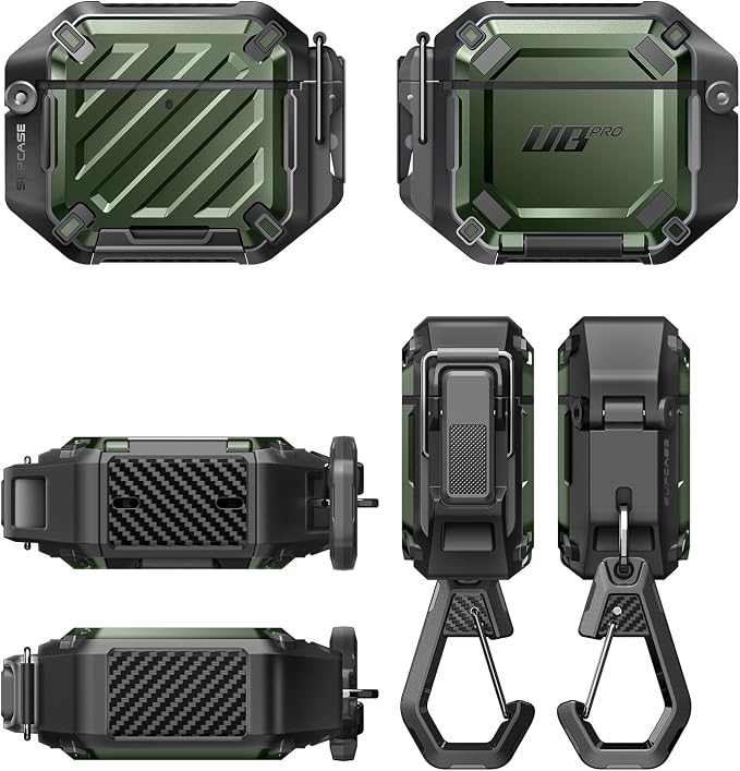SUPCASE for AirPods 4 Case with Lock & Carabiner, IP68 Waterproof, Compatible with MagSafe, Military-Grade Protection Anti-Scratch Hard Shell Cover for AirPods 4th Generation 2024, Guldan