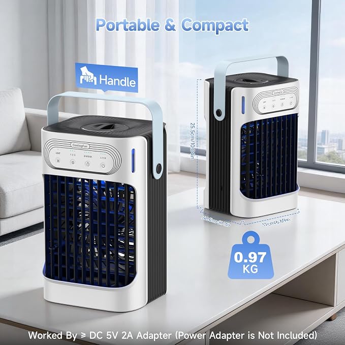 Portable Air Conditioners, 1s fast cooling 16” Standing Fans that Portable AC,120° Oscillating 650ml Water Tank, 5Modes & 4Speeds Cooling Fans