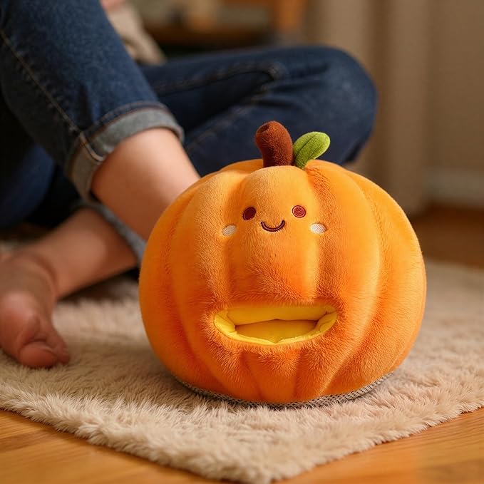 Electric Foot Warmer, Rechargeable Superconducting Water Heating Pumpkin Plush Warmer, 149 ℉ Constant Heating for 14 Hours, for Office Home Bedroom, Winter Birthday Present