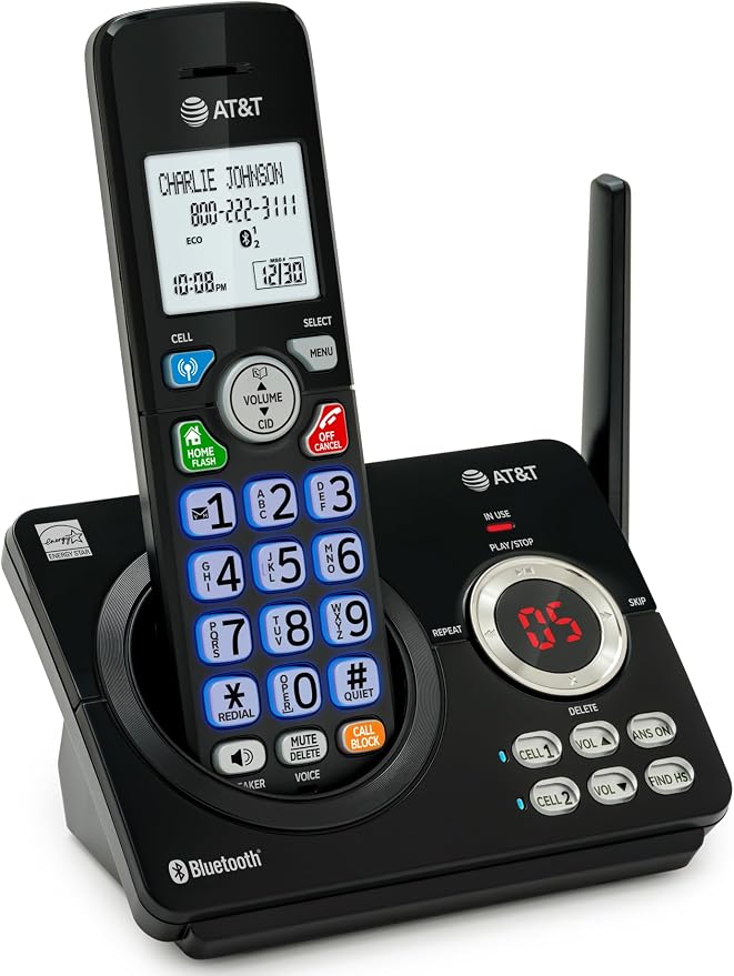 AT&T DECT 6.0 Cordless Phone – Smart Call Blocker, Bluetooth Connect to Cell, Caller ID Announce, Answering Machine, Big Buttons | DL72179