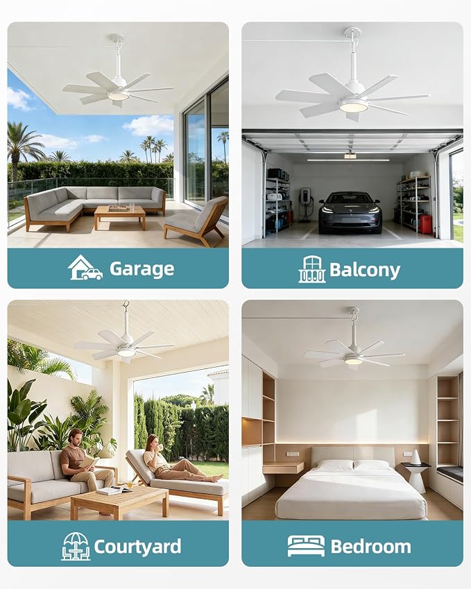 NWOP 28'' Outdoor Ceiling Fans with Lights and Remote, LED Gazebo Hanging Fan with Hook, 3CCT 3000K-6500K Dimmable Gazebo Fan, 6-Speed Quiet Ceiling Fan with Timer for Patio, Porch, Pergola, 2-White