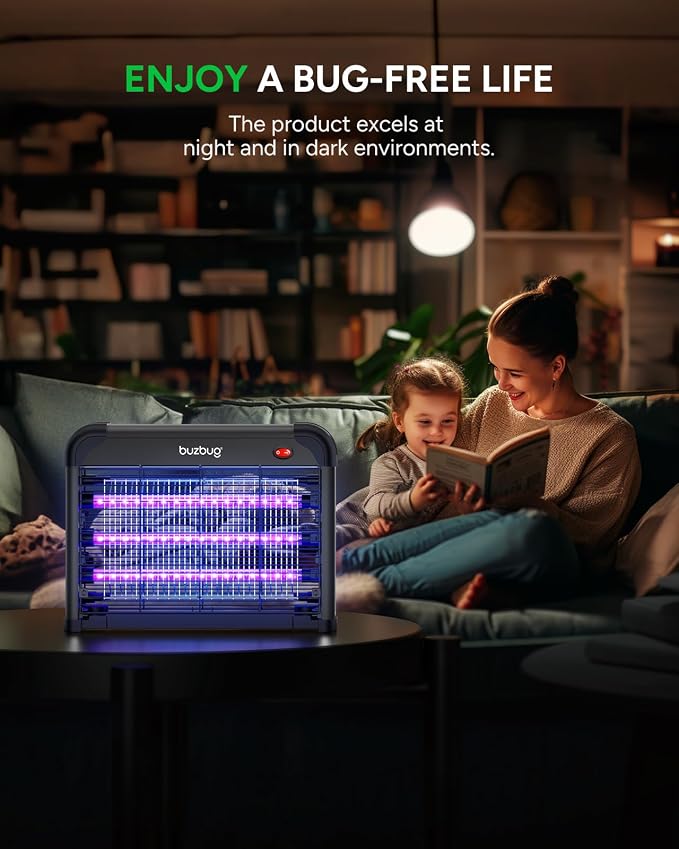 Buzbug LED Bug Zapper Indoor, 10 Years Lifespan 3 Lamps Enhance Insect Attraction, 3800V High-Voltage, Electric Mosquito Zapper, Fruit Fly Mosquito Moth Gnat Zapper, Killer, Trap -MA009 (Matte Black)
