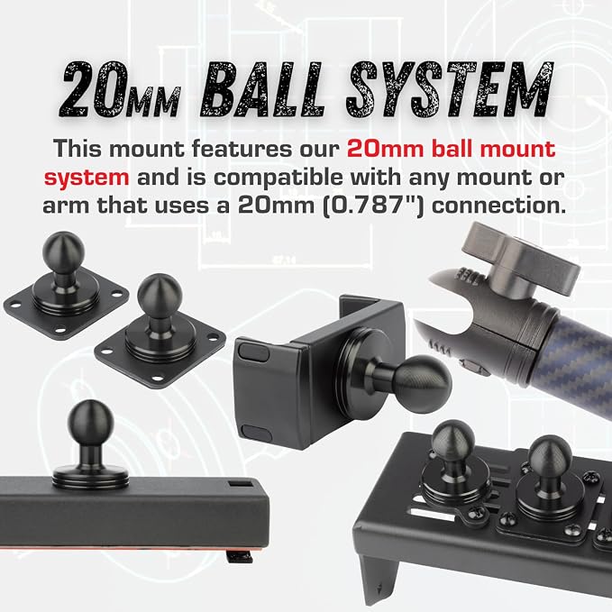 Bulletpoint Dash Mount Cell Phone Holder Jeep Compatible Wrangler (2007-2010 JK and 1997-2006 TJ) with 20mm Ball Mount for iPhone and Android Smartphone – Features Heavy Duty Carbon Fiber Kevlar Arm