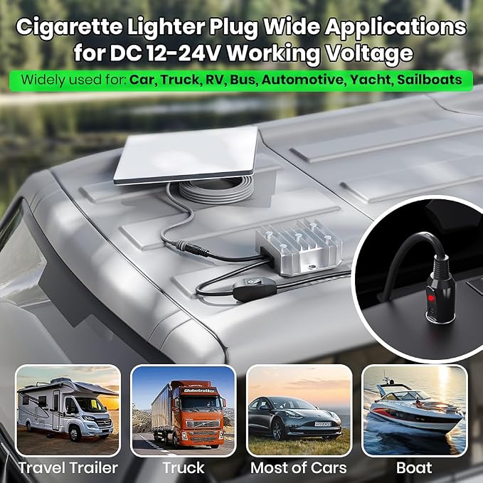 for Starlink Mini 12V Conversion Kit, 12V Power Cable with Cigarette Lighter Plug, 9-20V Step Up 24V 72W Conversion Kit for Truck RV (EL13-C)