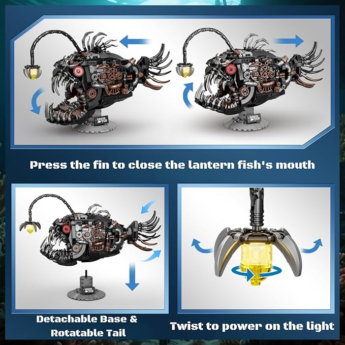 Mechanical Lantern Fish & STEM Robotics Kit Bundle - 1598+ Piece Building Sets for Kids 8-14, Deep Sea & 5-in-1 Coding Robots, STEM Toys, Home Decor, Great Gift