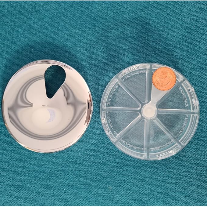 Alessi BM08 YoYo - Pill Box in 18/10 Stainless Steel and thermoplastic Resin.