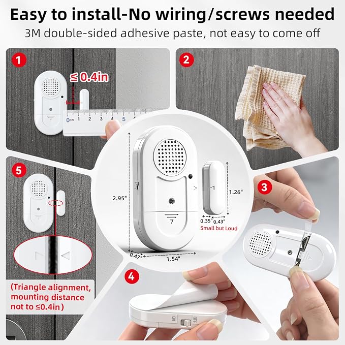 Sanjie Door Window Alarms - 5 Pack,125dB,Volume Control,Window Door Open Alarm Sensors for Kids Safety/Dementia/Pool,Wireless Sensors Keep Your Home Security,Easy to Install,Long Battery Life