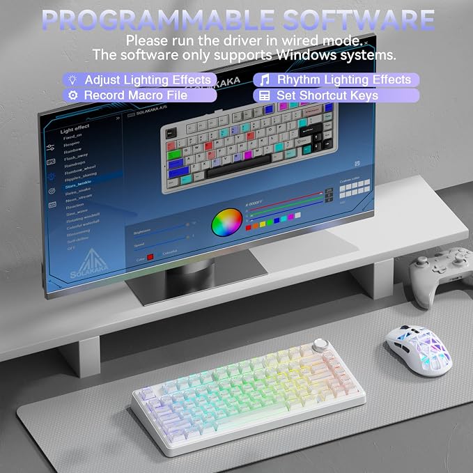 SOLAKAKA A75 Wireless Gaming Keyboard with Multifunction Knob, BT5.0/2.4GHz/USB-C, 75% Mechanical Keyboard, Hot-Swappable, Gasket Creamy Keyboard with RGB Backlit, Crystal Keycaps, for PC/Mac/PC