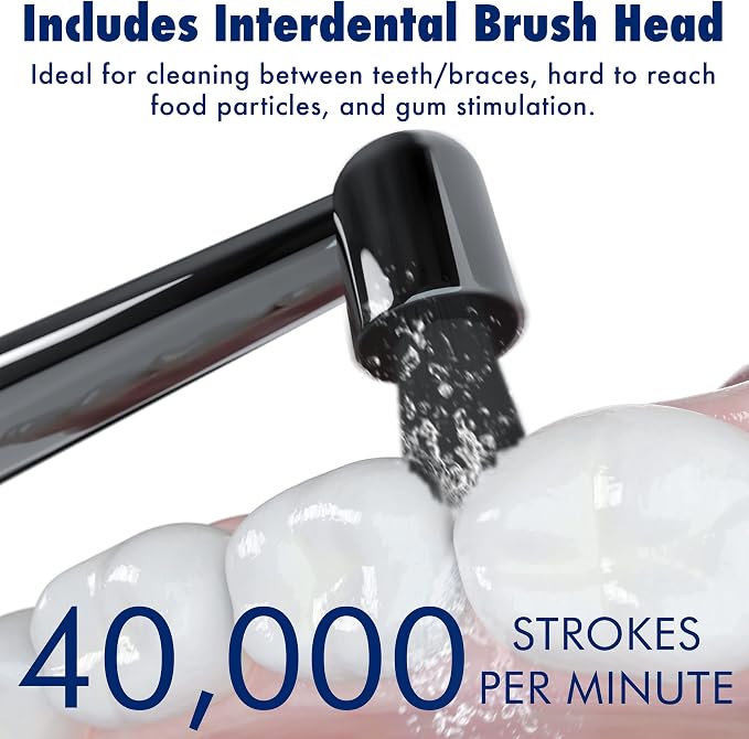 Sonic-FX Solo Electric Toothbrush - 3 Brushing Modes - with Intelligent Auto-Timer, Includes 2 Tooth Brush Heads, and 1 Interdental Head, Rechargeable, Electronic Charging/Storage Base (Black)