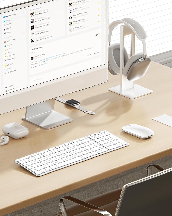 seenda Bluetooth Keyboard and Mouse Combo for Mac, SKM64-2 Rechargeable Silent Wireless Keyboard Mouse Compact Slim, 3 Multi-Device Connection, Compatible for Mac MacBook Pro/Air iPad, White Silver