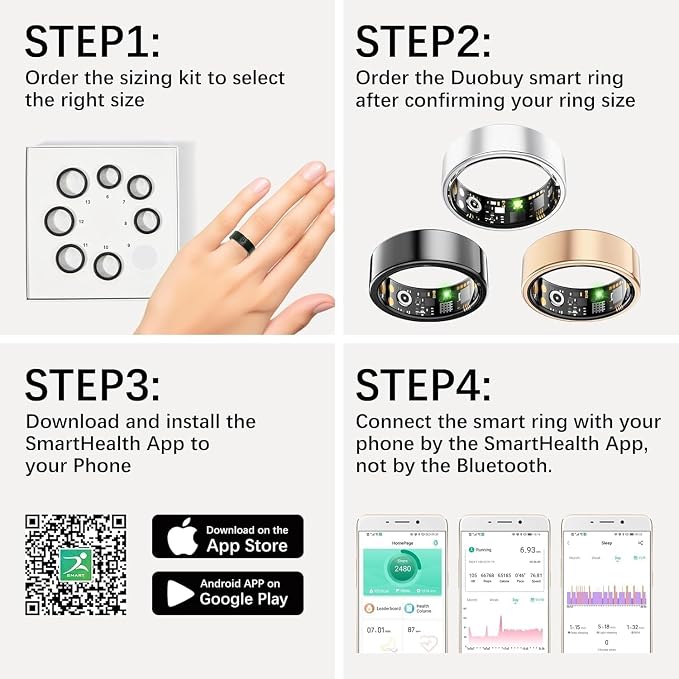 Smart Rings for Women Men, Fitness Ring with Heart Rate, Blood Oxygen, HRV, Stress, Sleep Tracker, Step Tracker, No Subscription Fee, lP68 Waterproof Smart Ring for iPhone & Android (Silver 14#)