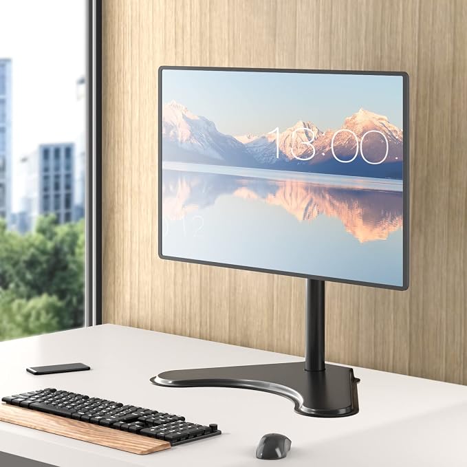 WALI Single Monitor Stand up to 32 Inch Screens, Freestanding Single Monitors Arm Desk Mount, Universal VESA Monitor Mount 75x75/100x100mm, Adjustable Height and Angle (MF001), Black