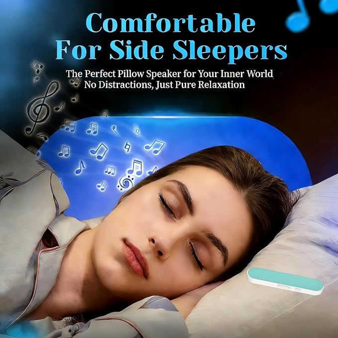 Under Pillow Speaker with Bluetooth, Memory Card Playback, Timer Function/Volume Control, Deep Base Flat Soft Design for Sleep and Bedtime Entertainment(Blue)