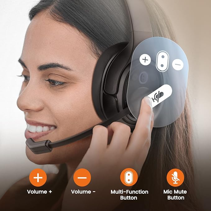 EKSA Truck Driver Bluetooth Headset with Microphone, Environmental Noise Cancelling Wireless Headphone, 99ft Long Wireless Range, Up to 30 Hours of Talk Time, Ultra-Large Soft Earmuff Trucker Headset