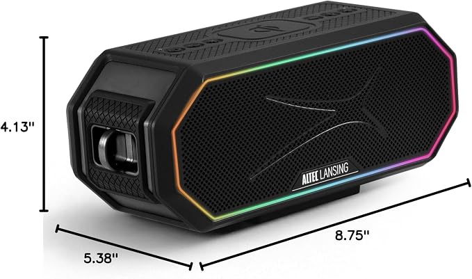 Altec Lansing Loud Portable Speakers Bluetooth Wireless Waterproof - MultiColor LED, 20 Hour Playtime, Mount Included | HydraBLAST 2.0 Magnetic Bluetooth Speaker for Travel, Home and Outdoor Adventure