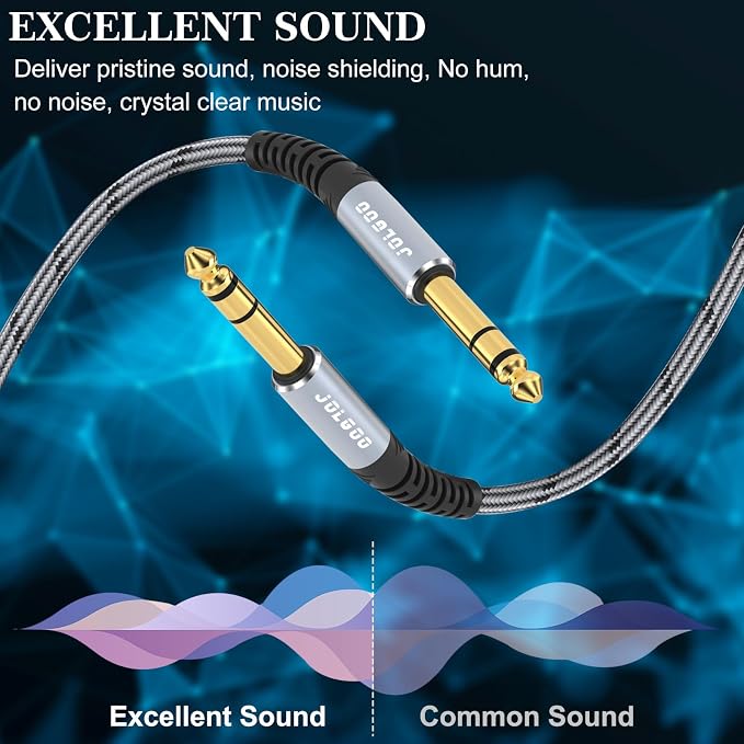 JOLGOO 1/4 Inch TRS Instrument Cable 3.3 FT 2-Pack, Quarter inch Audio Cable, 6.35 Balanced Interconnect Line for Electric Guitar, Bass, Keyboard, Mixer, Amplifier, Speaker, Electric Mandolin