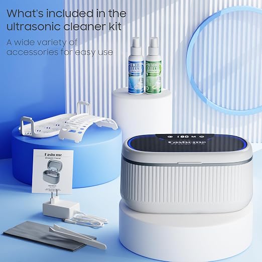 Ultrasonic Jewelry Cleaner, 45kHz Retainer Cleaner Machine for Silver, Glasses, Denture with 2x100ml Cleaning Solution, 3 Power 5 Timer, 304 Stainless Steel Tank, Sonic Cleaner for Home, Jewelry Store | sonic jewelry cleaner degas mode complete accesso...