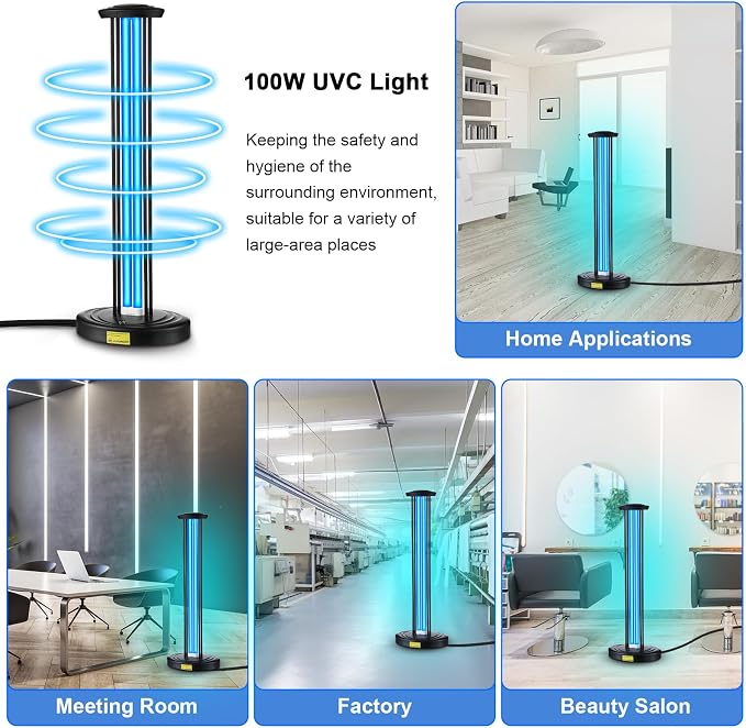 Qualirey 100W UV Light Sanitizer, Ozone Free, Safe for Children & Pets, 3 Timer & Remote UV Sanitizer for Bedrooms, Home Offices & Baby Rooms