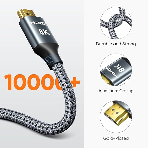 ARISKEEN 8K HDMI Cable 17 FT, 48Gbps High Speed HDMI 2.1 Cable, 8K 60Hz, 4K 120Hz 144Hz Braided HDMI Cord - 17 Feet