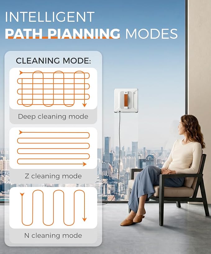 FRUITEAM Automatic Window Cleaning Robot with Smart Edge Recognition and Path Planning, with 4 Water Spray, APP and Remote Control, Triple Safety System Anti-Drop for Windows, Doors & Glass