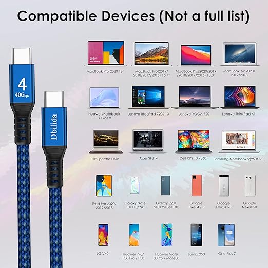 Thunderbolt 4 Cable 10FT Compatible, 240W, 40Gbps, 8K 60Hz, 4K 144Hz USB 4 USB C Cable for MacBook Pro/Air, SSD, Dell XPS HP, iPhone 17, SSD, Mac mini M4 Pro