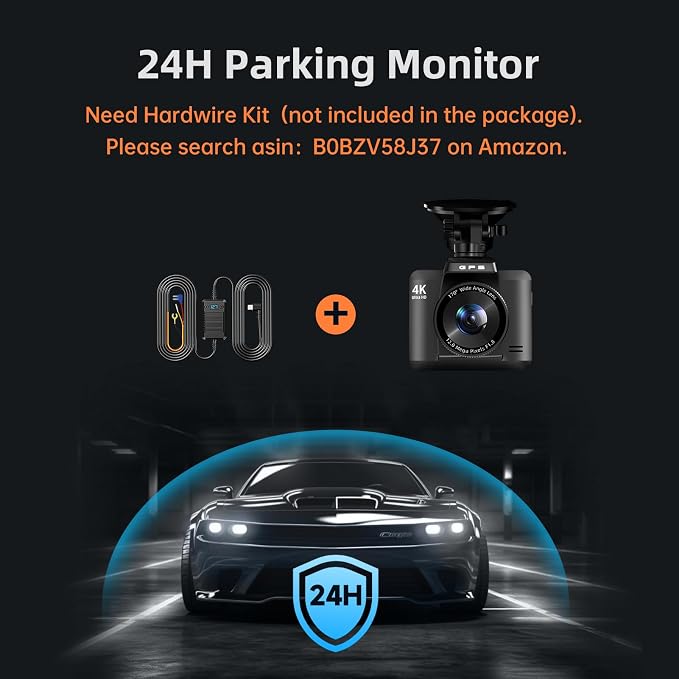 Dash Cam Front and Rear, Ecomoment 4K+1080P Dual Dash Camera for Cars, Built-in WiFi GPS Dashboard Camera, 2.4" IPS Screen Dashcam, 170° Wide, Night Vision, WDR, G-Sensor, 32GB SD Card Included