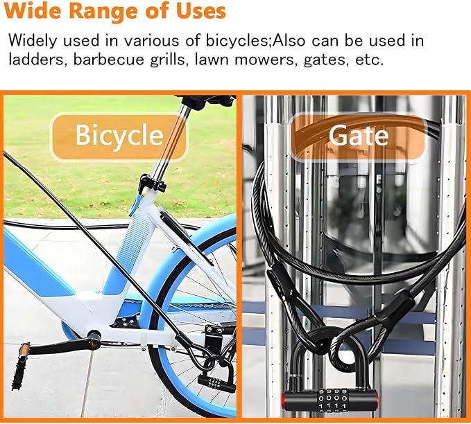 Security Cable Lock Set (4 Digital Combination U-Lock & 4 ft x 1/2" Flexible Steel Sealed Looped Ends Cable),Heavy Duty Anti-Theft U Lock with Steel Security Chain for Bikes, Outdoor Equipment