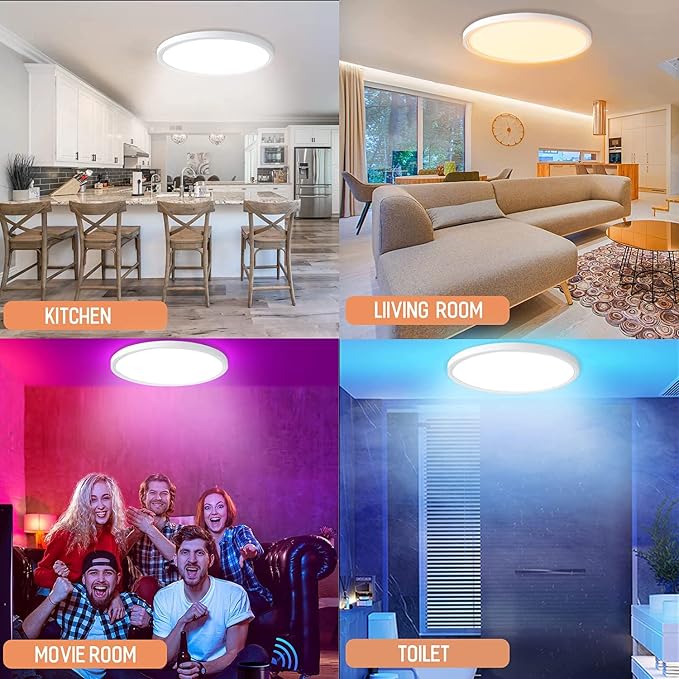 MELEGAN Smart Led Ceiling Light Flush Mount, 12 Inch 24W Ceiling Light Fixture Dimmable 2700K-6500K, RGB Ambient Light Fixture WiFi Compatible with Alexa Google Home for Bedroom Living Room