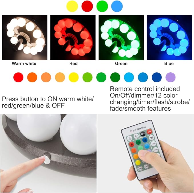 BIGMONAT Patio Umbrella Light Outdoor with RF Remote Controll/Hanging Lights of 12 Colors Changing/Battery Pole Light for Table Umbrella,200Lumens Eye-Care/Brightness Dimmable and Timer Setting