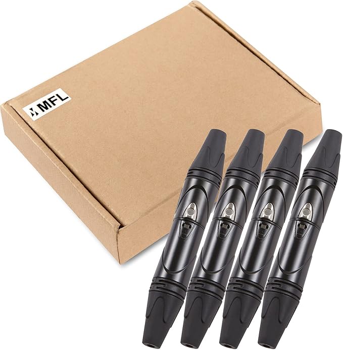 MFL. 3-Pin XLR Cable Connector Male and Female with Nickel Housing and Silver Contacts Mic Cable Plug Connector Audio Socket, Black, 4 Pairs