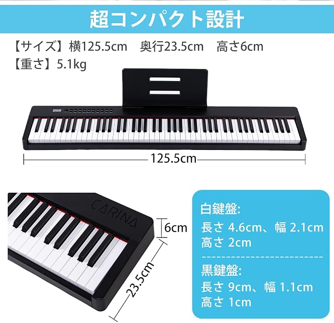 Carina 88 Key Piano Keyboard with Semi-Weighted Keys Portable Piano, 128 Tones, Speakers, USB-MIDI, Carry-Bag, Sustain Pedal, Electric Keyboard Piano for Beginners,Black