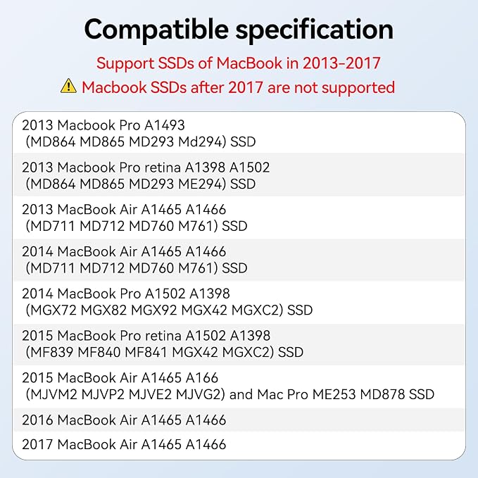ACASIS USB C 3.2 SSD Enclosure for Apple SSD 12+16 PIN MacBook Pro,MacBook Air, Mac Pro, iMac from 2013 to 2017 A1465 A1466 A1502 SSD,MacBook SSD Enclosure with M.2 NVMe Adapter