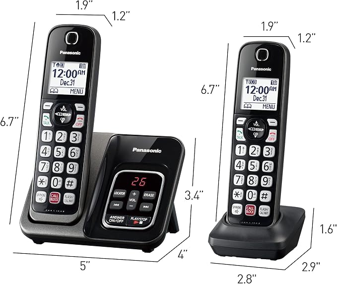 Panasonic Cordless Phone Bundle with Answering Machine, Advanced Call Block, Bilingual Caller ID and High-Contrast Display, Expandable System with 5 Handset Cordless Telephones