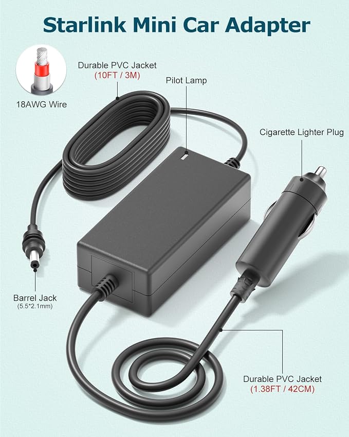 Starlink Mini Car Charger Adapter 30V Output, 12V/24V to 30V 2A Power Supply for Starlink Mini Cigarette Lighter Adapter Plug 11.5FT No Voltage Drop Step Up Converter for Car Road Trips