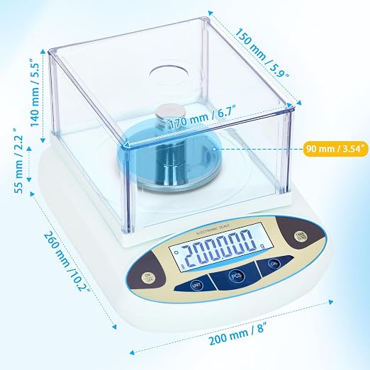 Lab Scale 500g*0.001g,High Precision Accurate Analytical Balance with Windshield,Lab Scale Electronic Scientific Scale Digital Precision Weighing Scale Jewelry Scales(with 200g Calibration Weight)
